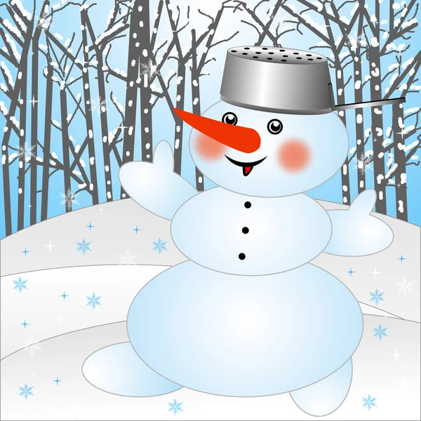 Snow man on a background winter landscape — Stock Photo, Image