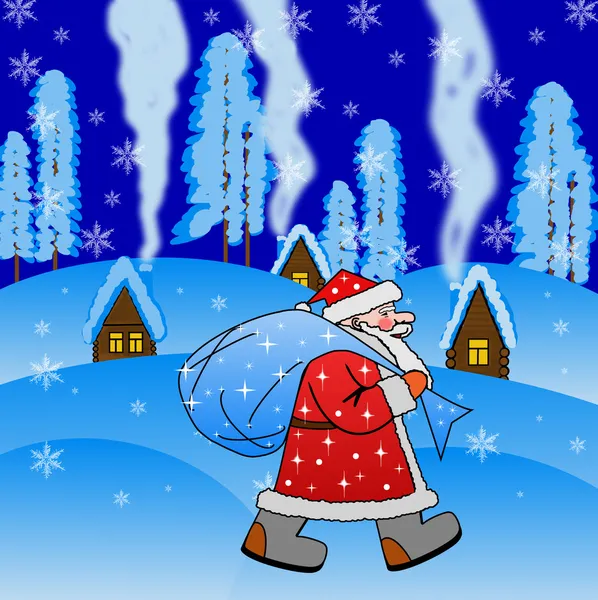 Papai Noel com o saco de presentes — Fotografia de Stock