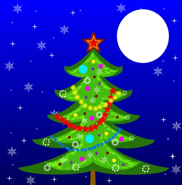 Vánoční strom na pozadí hvězdné oblohy — Stock fotografie