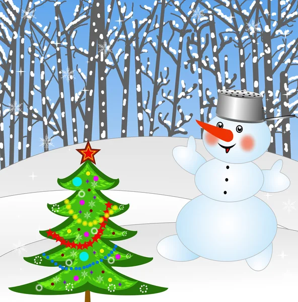 New-year tree and snow man — Stock Photo, Image