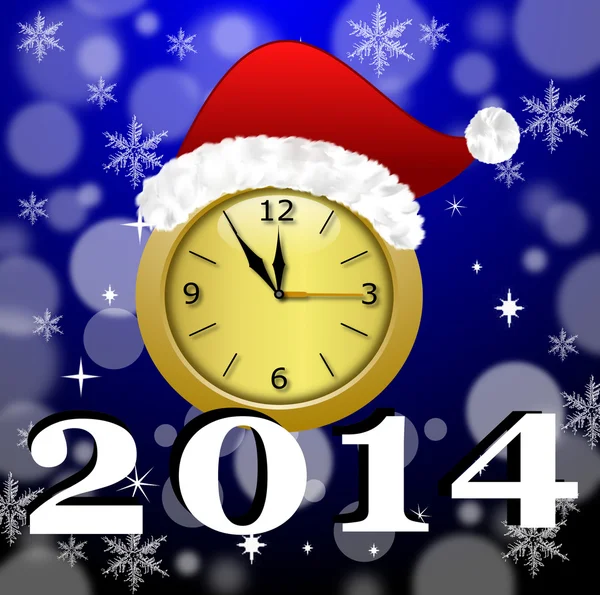 A round beautiful clock with a new-year cap and symbols of comin — Stock Photo, Image