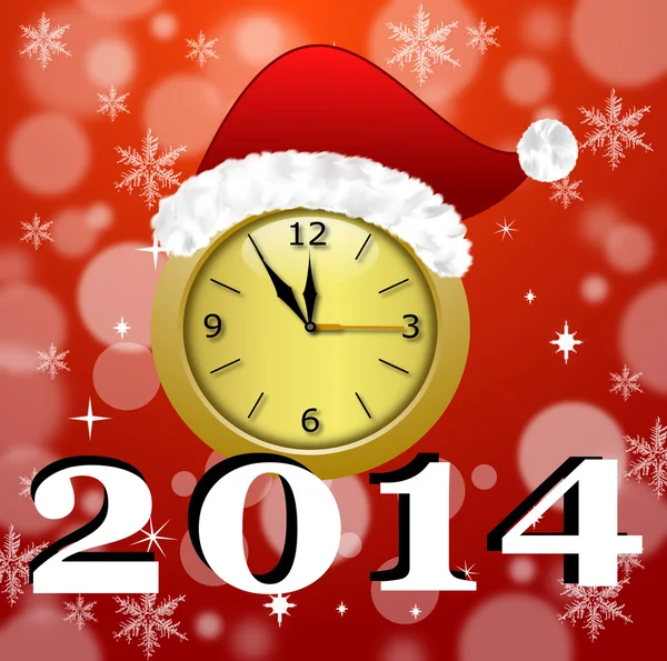 A round beautiful clock with a new-year cap and symbols of comin — Stock Photo, Image