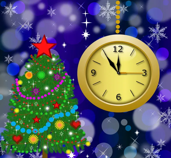 Round clock with a new-year tree — Stock Photo, Image