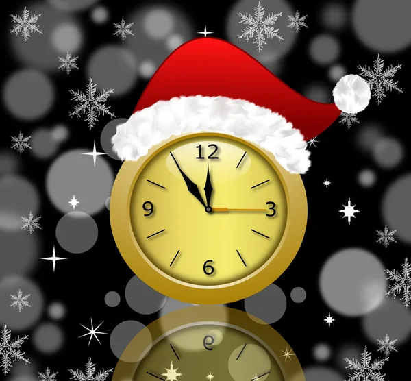 Round clock with a new-year cap — Stock Photo, Image