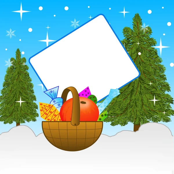 Small basket with gifts with the clean sheet of paper — Stock Photo, Image