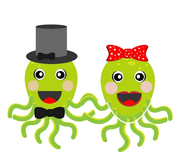 Merry girl and boy octopuses — Stock Vector