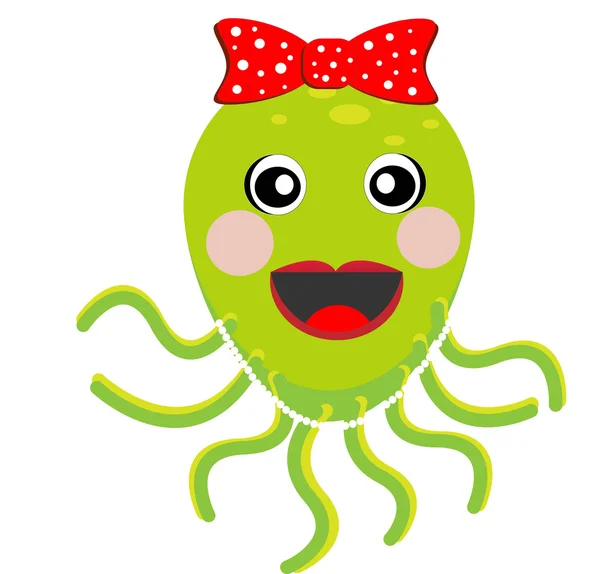 Merry girl octopus with a bow — Stock Vector