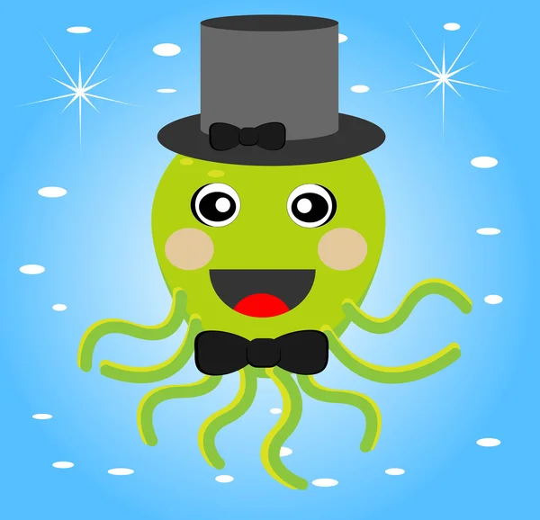 Merry octopus in a hat on a blue background — Stock Vector