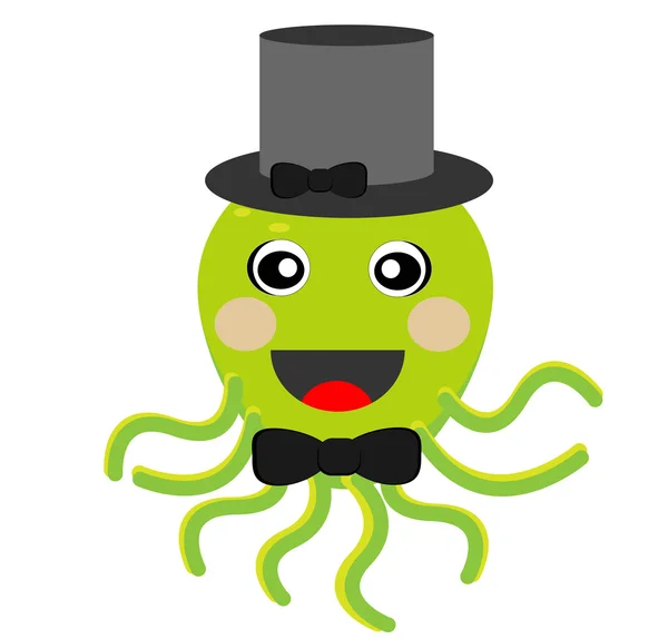 Merry octopus in a hat on a white background — Stock Vector