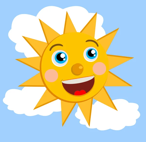 Веселое солнце на голубом небе — стоковый вектор