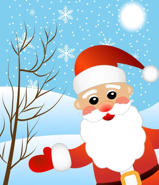 Santa claus na tle zimowego krajobrazu — Wektor stockowy