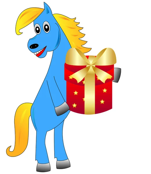 Blue horse with a gift — Stock Vector
