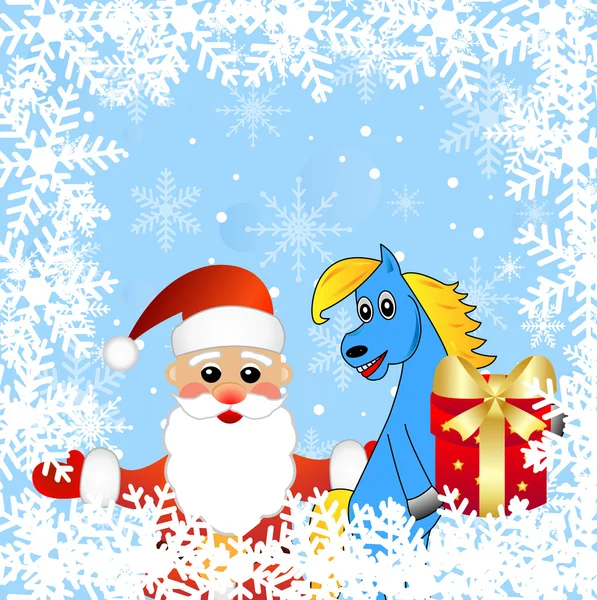 Blauwe paard en santa claus — Stockvector