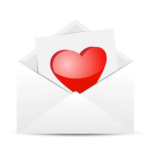 Open envelope with a red heart on a white background — Stock Vector