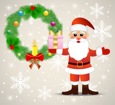 Noel Baba ve gelen çelenk şenlikli Noel arka plan