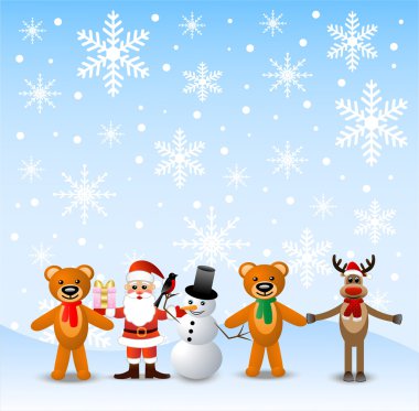 Noel Baba, kar adam ve hayvanlar, ayakları üzerinde kar için