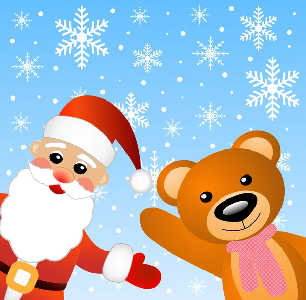 Άγιος Βασίλης και το μικρό αρκουδάκι — Διανυσματικό Αρχείο