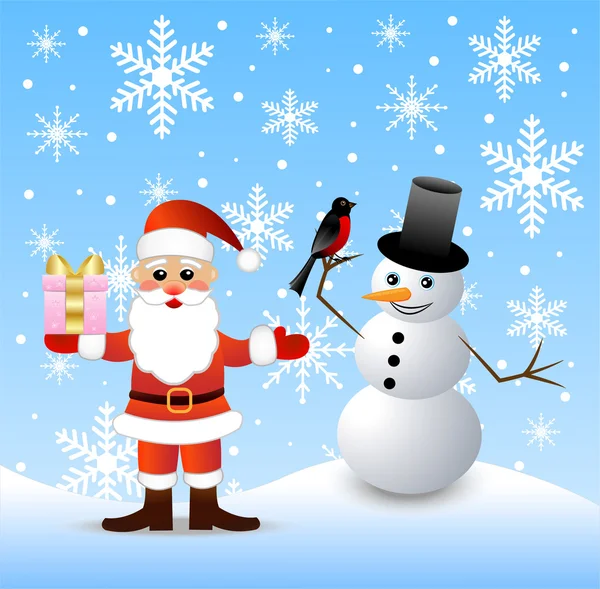 Santa claus and snow man — Stock Vector