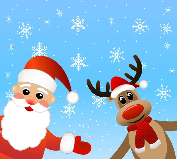 Santa claus en herten — Stockvector