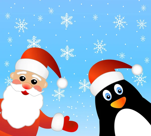 Papai Noel e pinguim — Vetor de Stock