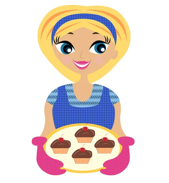Young woman with cake in hand,vector illustration — Stock Vector