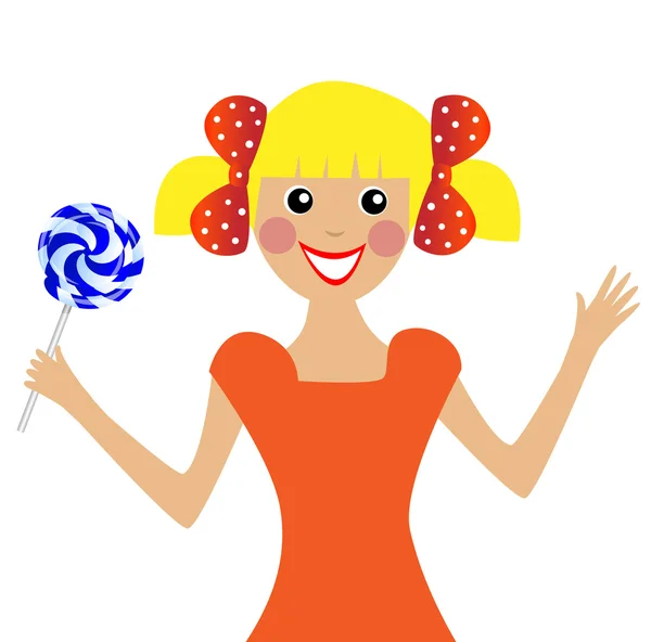 Alegre chica con piruleta en la mano — Vector de stock