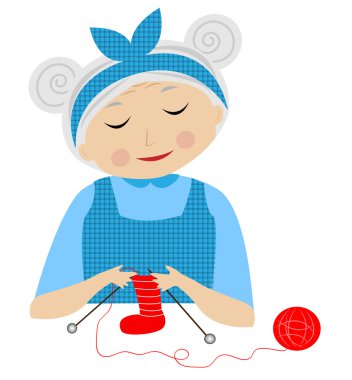 neşeli bir büyükanne çorap bağlar