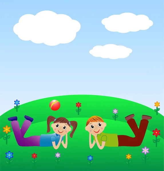 Dziecko filutowaty leżeć na trawniku — Wektor stockowy