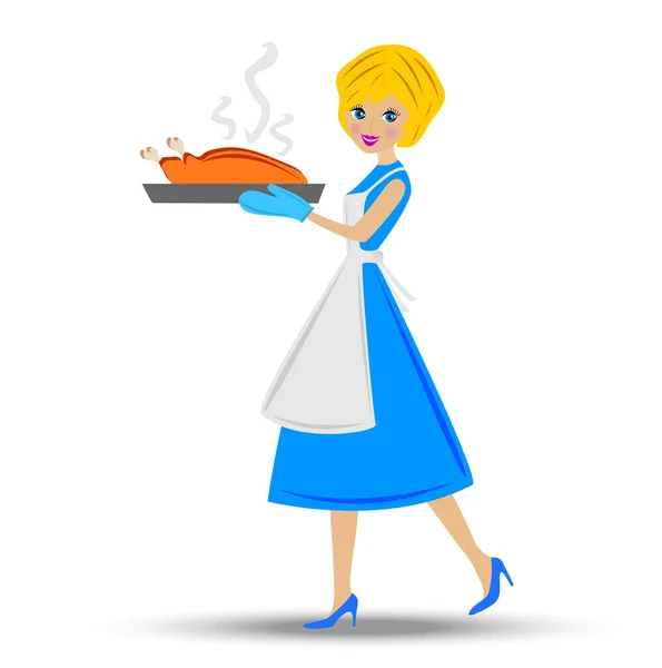 Mujer preparar pollo frito — Vector de stock