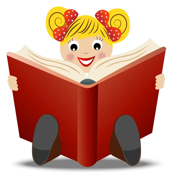 Petite fille lire le livre — Image vectorielle