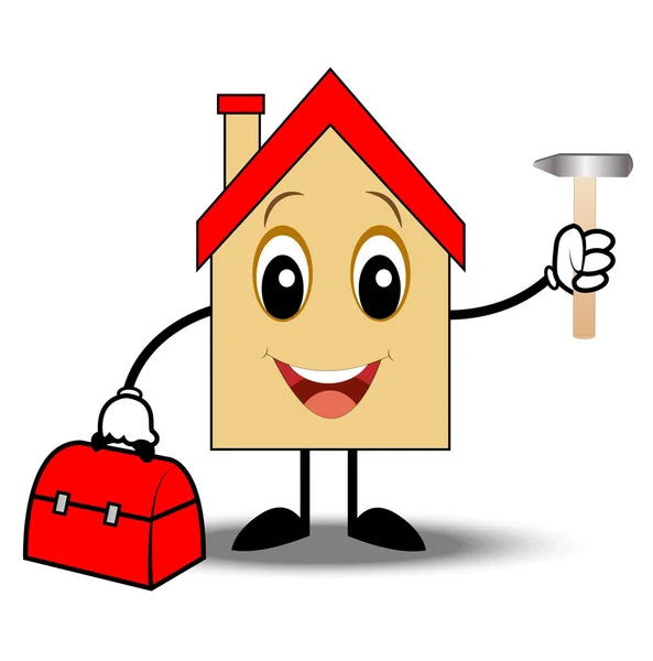 Merry house with a gripsack and hammer in hands — Stock Vector