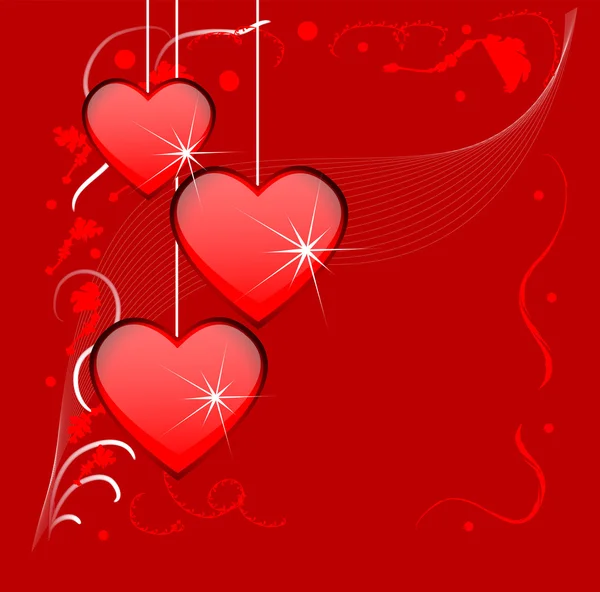 Bright red background with hearts — Stock Vector