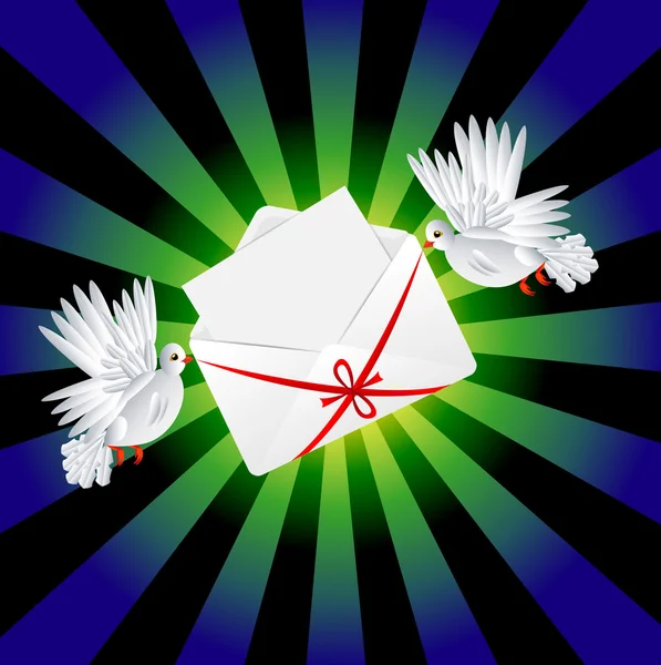 Dvě bílá, holub je nesl obálky — Stockový vektor