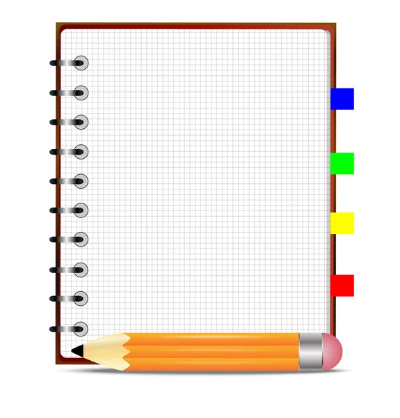 Bleistift und Notizbuch, auf weißem Hintergrund — Stockvektor