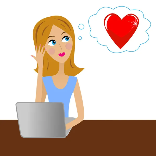 genç iş kadını ofiste aşk hakkında düşünüyor.