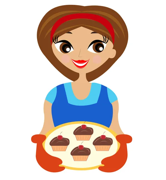 Fiatal nő, kezében torta — Stock Vector