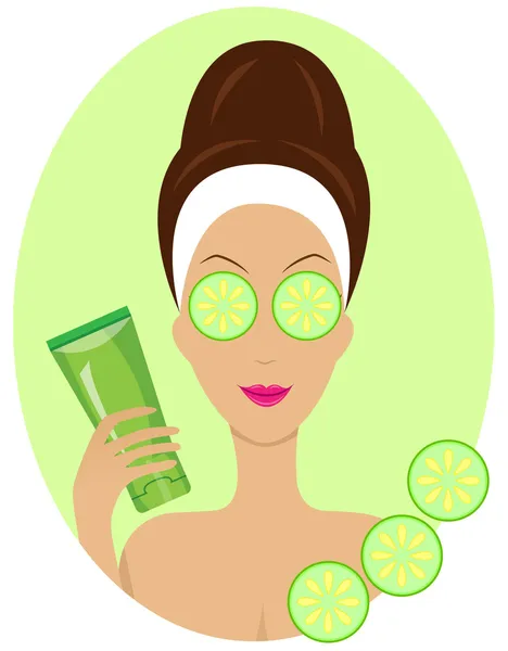 Young woman with cucumbers on eyes — Stock Vector