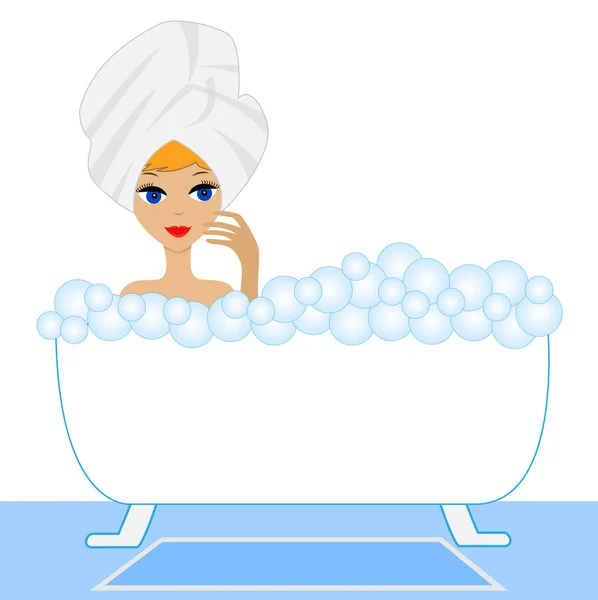 Jovem mulher tomar um banho com espuma —  Vetores de Stock