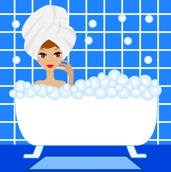 Mujer joven tomar un baño con espuma — Vector de stock