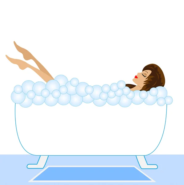 Mujer joven tomar un baño con espuma — Vector de stock