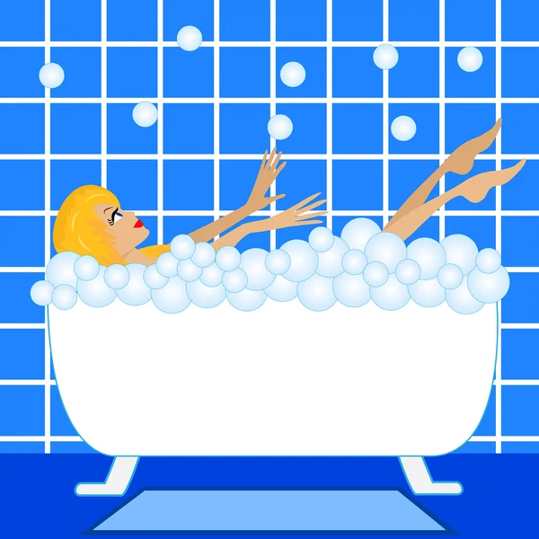 Jovem mulher tomar um banho com espuma — Vetor de Stock