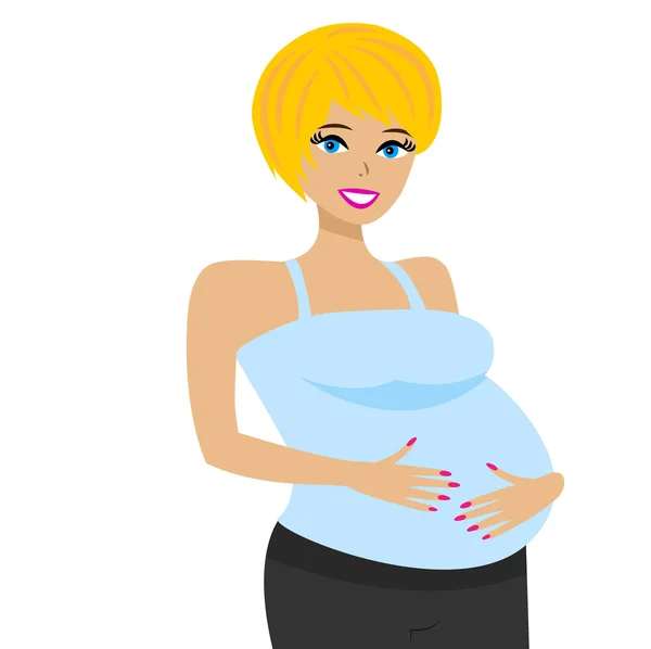 Jeune femme enceinte sur fond blanc — Image vectorielle