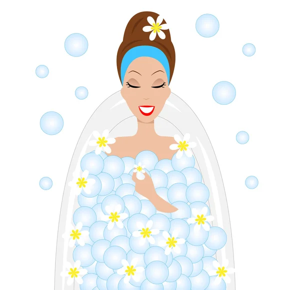 genç kadını banyo köpüğü ile kabul