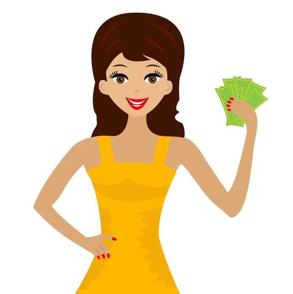 Young woman with money in hands — Stock Vector