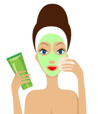 young woman with a cosmetic mask on face clipart