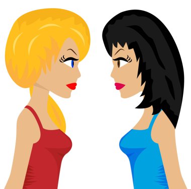 iki genç kadın wickedly birbirine gözlerinin içine bakmak
