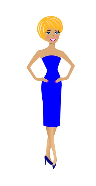 Mooie slanke vrouw in blauwe jurk — Stockvector