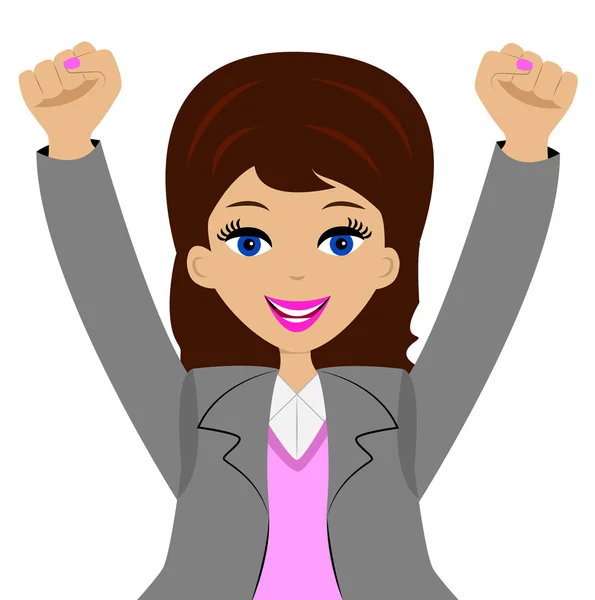 Mulher de negócios está feliz, levantando as mãos para cima — Vetor de Stock