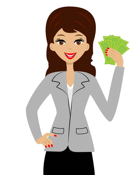 Successful business woman with money in hands — Stock Vector