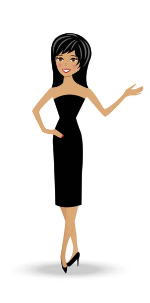 Beautiful  slender woman in black dress on white background — Stock Vector